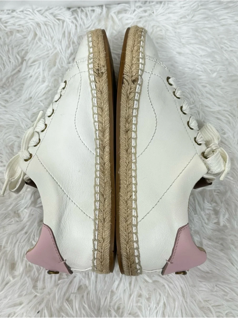 Coach C101 Espadrille Sneakers Womens Sz 8 White Pink Leather Comfort Casual